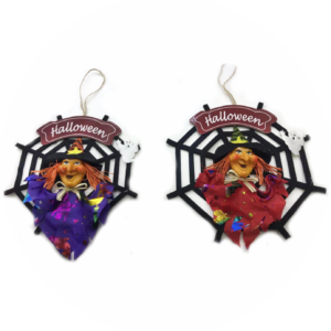 Placa Halloween Bruxa Teia de Aranha